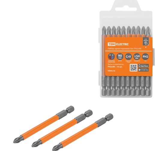 Изображение товара Биты для шуруповёрта TDM ELECTRIC PH2x90, односторонние, 10 штук, «Гранит» SQ1019-0348