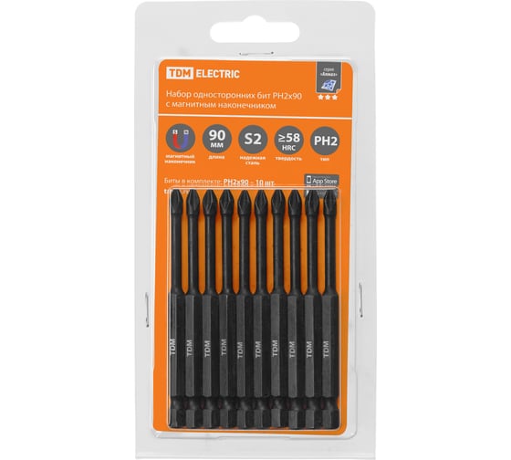 Изображение товара Биты для шуруповёрта TDM ELECTRIC PH2x90, магнитные, торсионные, 10 штук, «Алмаз» SQ1019-0448