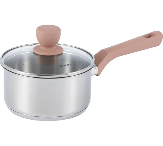 Изображение товара Ковш WERNER ELETTO 16x8,5см/1,7л со стеклянной крышкой, с индукционным дном. Материал: нерж. сталь. Толщина стенок: 0,5 мм, толщина дна: 2,9 мм. 51869