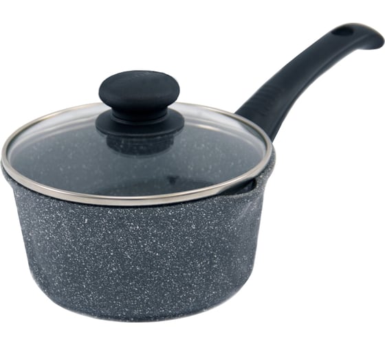 Изображение товара Ковш WERNER LETIZIA 16,0x8,3 см/1,3 л со стеклянной крышкой из литого алюминия с антипригарным мраморным покрытием GMM DURASLATE и бакелитовой ручкой. Толщина дна/стенок: 5,0/2,5 мм. 51676