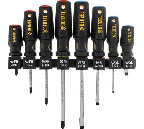 Изображение товара Набор отверток на полке Denzel 8 шт., PH+SL, S2, 3к рукоятка 122137
