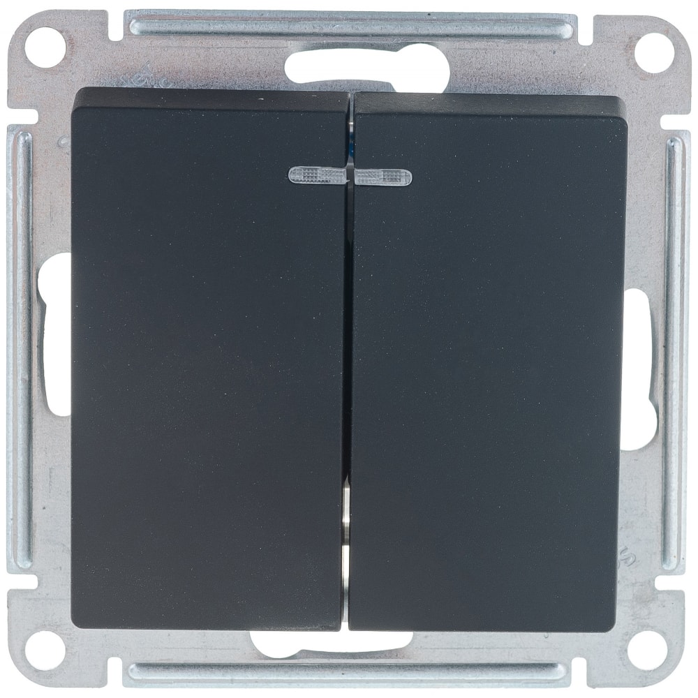 фото 2-клавишный выключатель schneider electric atlasdesign с подсветкой, 10ах, карбон atn001053