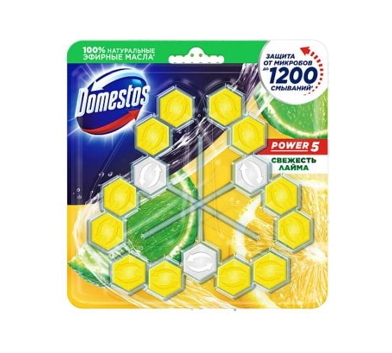 Изображение товара Блок для очищения унитаза трио DOMESTOS свежесть лайма 10x3X55Г 8720181014086