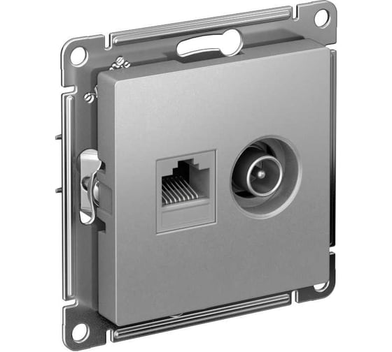 Изображение товара Розетка Systeme Electric (Schneider Electric) Atlasdesign двойная комп+ТВ, RJ45+TV, кат.5E, алюминий ATN000389