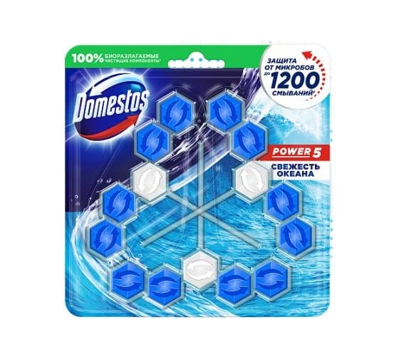 Изображение товара Блок для очищения унитаза трио DOMESTOS свежесть океана 10x3X55Г 8720181014079