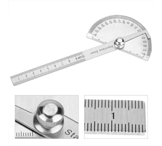 Изображение товара Линейка-транспортир Vitatools металлический / угломер / поворотная измерительная линейка 180 градусов lineyka-transportir