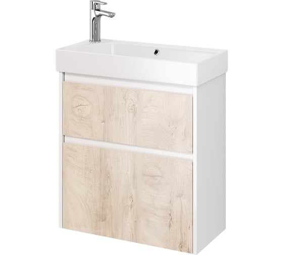 Изображение товара Подвесная тумба с раковиной Dreja SLIM, 65 см, 2 ящика, белый глянец/дуб кантри - 99.0501-17065-KL 99.0501K