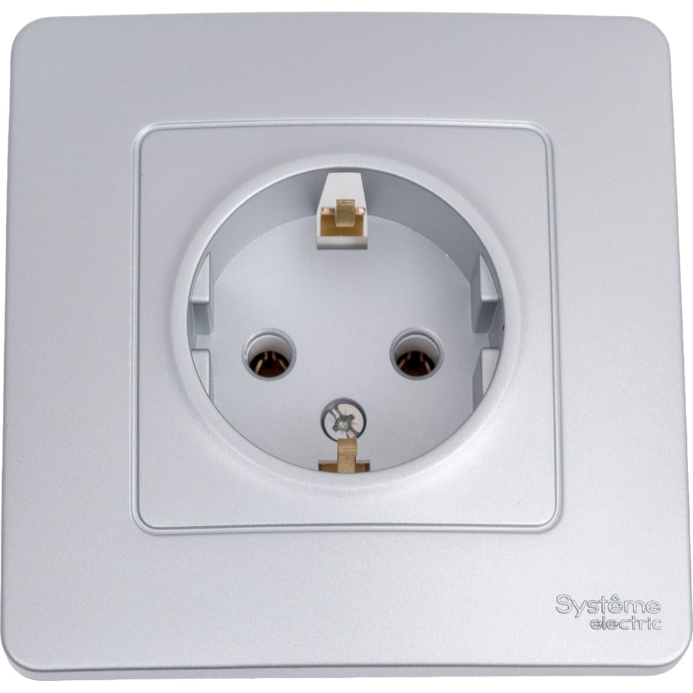 Изображение товара Розетка Blanca 1 пост, заземление, алюминий, серебристый, IP20, встраиваемая