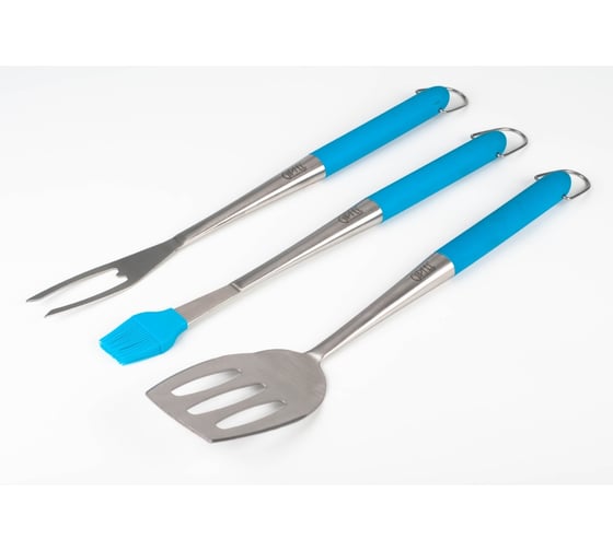 Изображение товара Набор для барбекю Gipfel 3 предмета, синий цвет ручки, материал s/s 18/0 (s/s 420) + силикон (FDA) +PP+TPR 5928