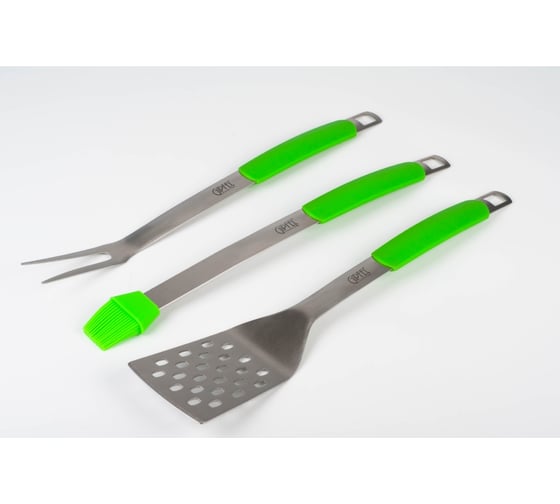 Изображение товара Набор для барбекю Gipfel 3 предмета, зеленый цвет ручки, материал: s/s 18/0 (s/s 430) +силикон (FDA) 5927