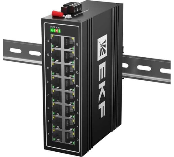 Изображение товара Промышленный неуправляемый коммутатор EKF U-16T, 16 портов 10/100Base-T(X) RJ45, монтаж на динрейку TSX TSX-U-16T