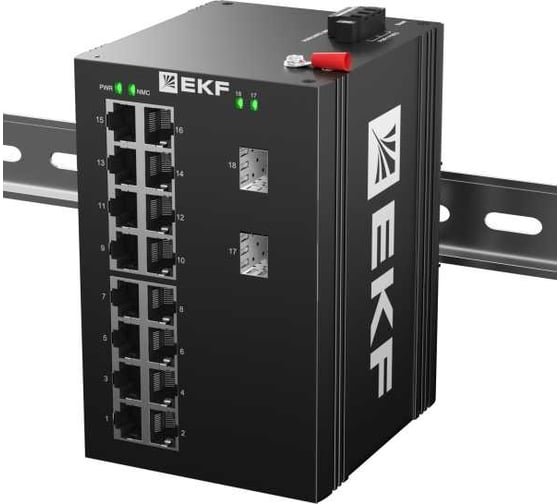 Изображение товара Промышленный неуправляемый коммутатор EKF U-2GX/SFP-16GT, 2 порта 1000Base-X SFP, 16 портов 10/100/1000Base-T(X) RJ45, монтаж на динрейку TSX TSX-U-2GX/SFP-16GT