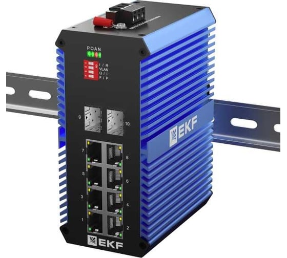 Изображение товара Промышленный неуправляемый коммутатор EKF U-2GX/SFP-8GTP, 2 порта 1000Base-X SFP, 8 портов 10/100/1000Base-T(X) RJ45 c PoE, монтаж на динрейку TSX TSX-U-2GX/SFP-8GTP