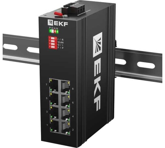 Изображение товара Промышленный неуправляемый коммутатор EKF U-8GTP, 8 портов 10/100/1000Base-T(X) RJ45 c PoE, монтаж на динрейку TSX TSX-U-8GTP