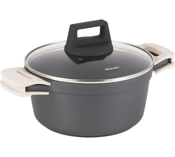 Изображение товара Кастрюля WERNER NERO 20,0x10,0 см/2,5 л со стеклянной крышкой, с индукционным дном, с двухслойным антипригарным покрытием Pfluon. Материал: литой алюминий. Толщина стенок: 1,5 мм, толщина дна: 4,0 мм. 52086