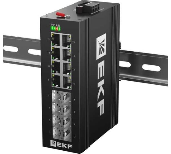 Изображение товара Промышленный неуправляемый коммутатор EKF U-8GX/SFP-8GT, 8 портов 1000Base-X SFP, 8 портов 10/100/1000Base-T(X) RJ45, монтаж на динрейку TSX TSX-U-8GX/SFP-8GT