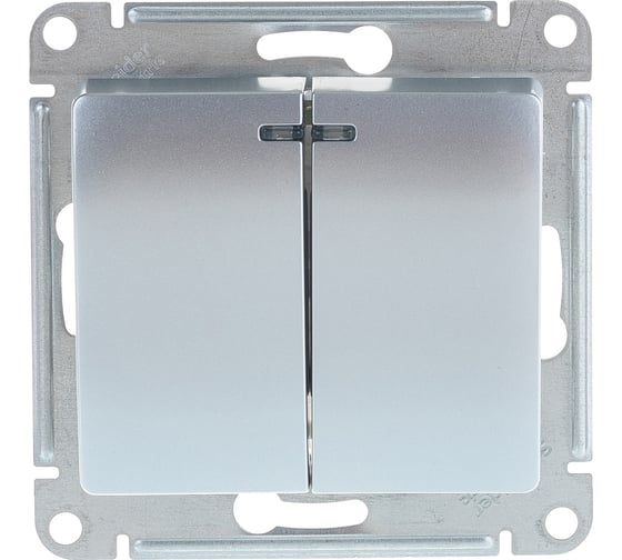 Изображение товара 2-клавишный выключатель Systeme Electric (Schneider Electric) GLOSSA с подсветкой, сх.5а, 10АХ, алюминий GSL000353