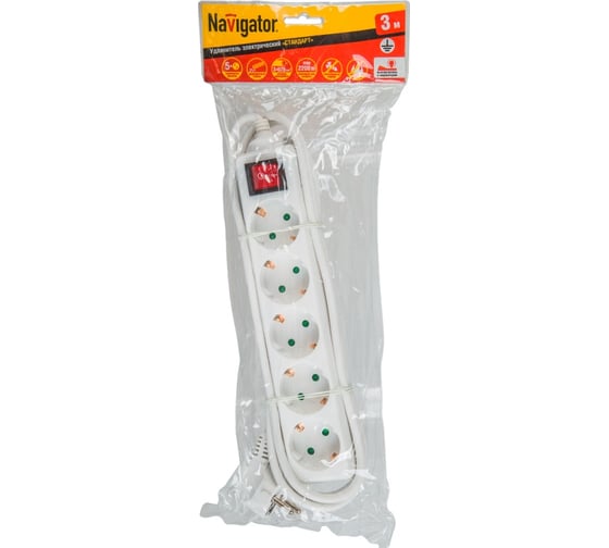 Изображение товара Удлинитель Navigator, NPE-S-05-300-ESC-3x0.75, с/з, с выключателем, 5 гнезд, 3м 71557