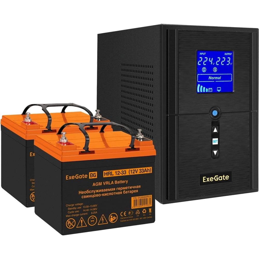 Изображение товара Комплект ИБП ExeGate EX295988RUS с батареей 33 Ач и LCD дисплеем, 1500 ВА