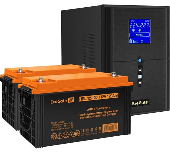 Изображение товара Комплект ИБП ExeGate EX295989RUS+батарея120Aч EX285657RUS 2 шт., инвертор, синус, для котла SineTowerSZ-2000.LCD.AVR.3SH.1C13.USB2000VA1600W, чистая синусоида, LCD дисплей, AVR 296853