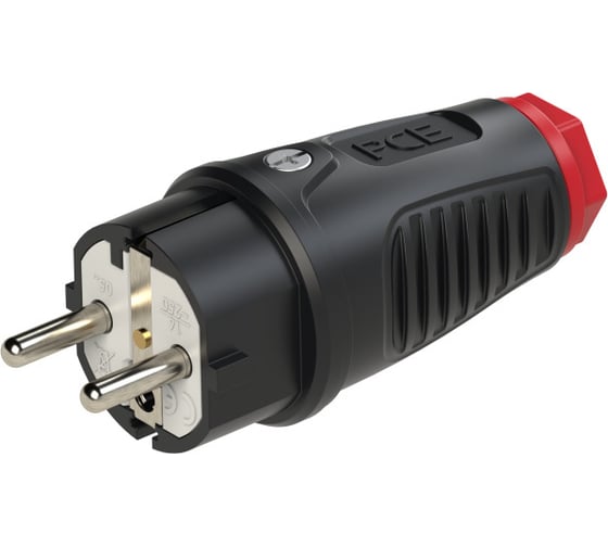 Изображение товара Кабельная вилка PCE 16А, 250V, 2P+E, IP54, корпус черный, маркер красный 0521-sr