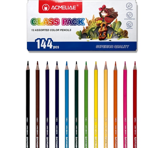 Изображение товара Набор цветных карандашей ACMELIAE CLASS PACK 144 шт, 12 цветов 43113