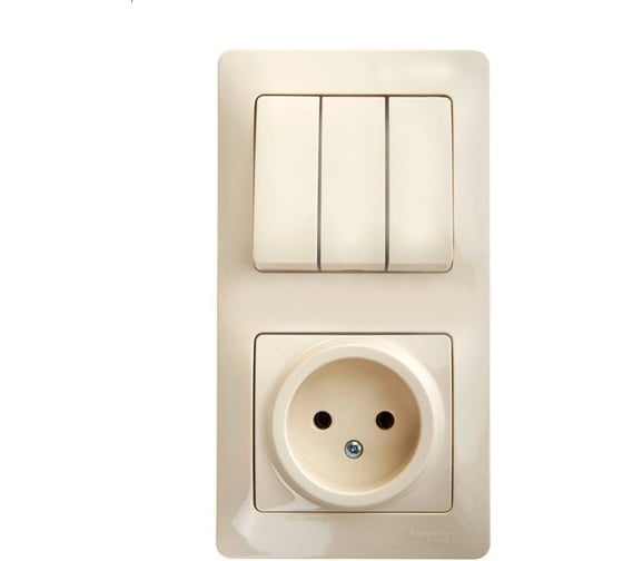 Изображение товара Блок: розетка + 3-клавишный выключатель Systeme Electric GLOSSA БЕЖЕВЫЙ GSL000276