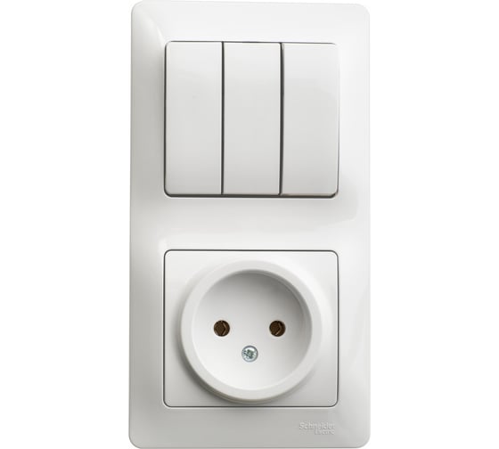 Изображение товара Блок розетка + 3-клавишный выключатель Systeme Electric GLOSSA БЕЛЫЙ GSL000176