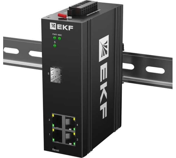 Изображение товара Промышленный управляемый коммутатор EKF уровня L2 ML2-1GX/SFP-4GTP, 1 порт 1000Base-X SFP, 4 порта 10/100/1000Base-T(X) RJ45 c PoE, монтаж на динрейку TSX TSX-ML2-1GX/SFP-4GTP