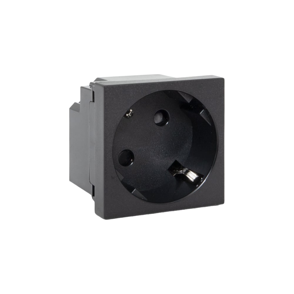 Изображение товара Розетка EKF 45x45 с заземлением, черная, матовая, быстрозажимные клеммы