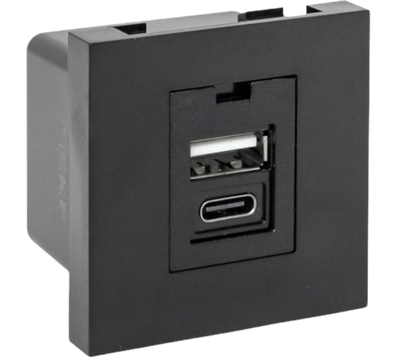 Изображение товара Розетка EKF USB A+C, 2.1А, 2 гнезда, без индикатора, черная, матовая E2MR2B-21USB-10-AC