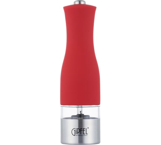 Изображение товара Мельница электрическая CASTLE для соли и перца с подстветкой , 20,5 см. Цвет: красный. Материал: нерж.сталь, пластик, керамика. В комплекте без батареек 6ХААА Gipfel 50661