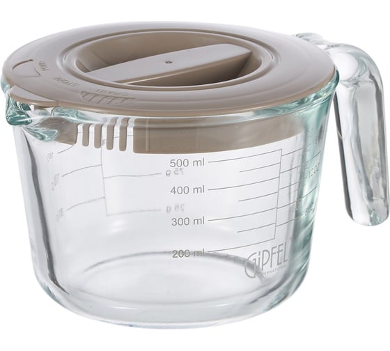 Изображение товара Стакан мерный METRICA 500 мл с крышкой. Материал: боросиликатное стекло, пластик. Gipfel 51874