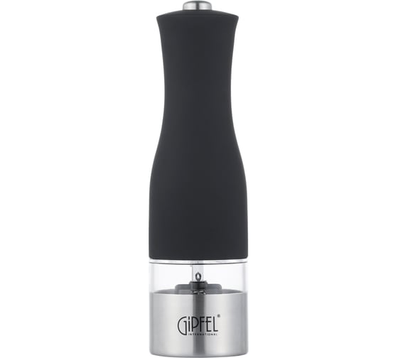 Изображение товара Мельница электрическая CASTLE для соли и перца с подстветкой , 20,5 см. Цвет: чёрный Материал: нерж.сталь, пластик, керамика. В комплекте без батареек 6ХААА Gipfel 50660