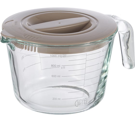Изображение товара Стакан мерный METRICA 1000 мл с крышкой. Материал: боросиликатное стекло, пластик. Gipfel 51875