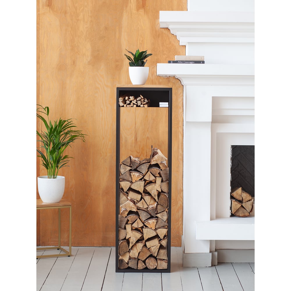 Изображение товара Дровница SOHO MAX с полкой, черный каркас, столешница дерево, 300x400x1360 мм GreenWeen GW-DR-SOHOMAX-B