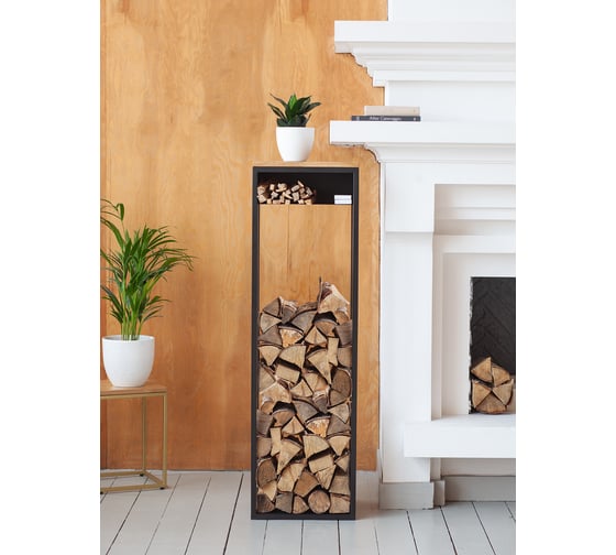 Изображение товара Дровница SOHO MAX с полкой, черный каркас, столешница дерево, 300x400x1360 мм GreenWeen GW-DR-SOHOMAX-B