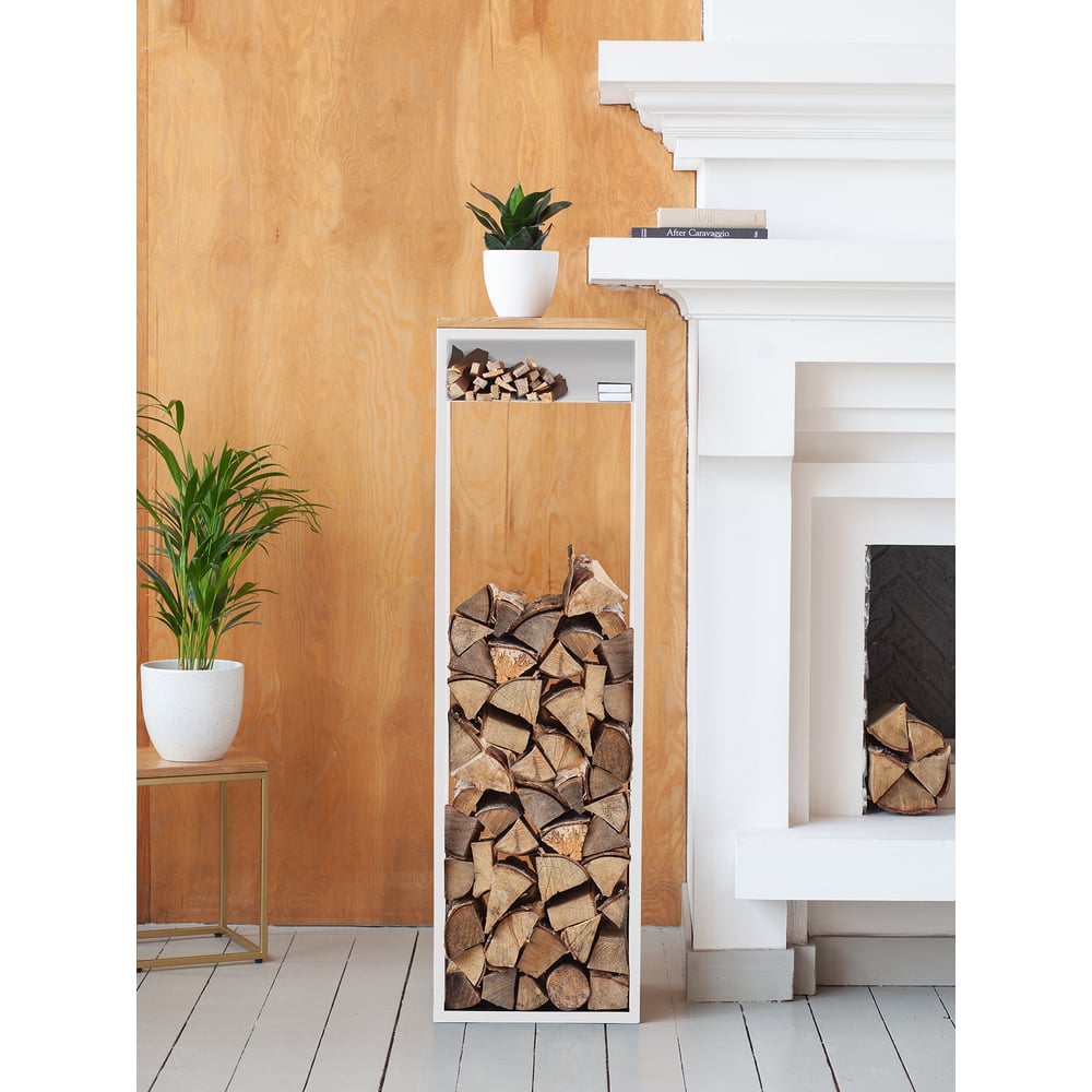 Изображение товара Дровница SOHO MAX с полкой белый каркас дерево 300x400x1360 мм GreenWeen GW-DR-SOHOMAX-W