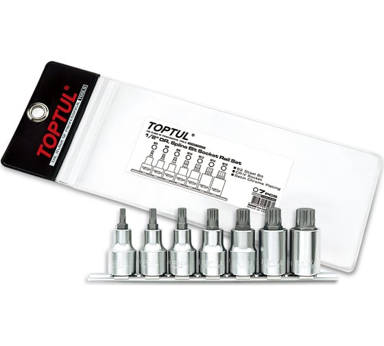 Изображение товара Набор торцевых головок 1/2 дюйма Spline M5-M16, L=55 мм, на планке 7 предметов TOPTUL GAAG0703