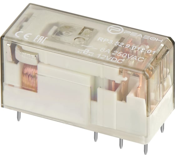 Изображение товара Низкопрофильное реле РЕЛЕОН 2 перекидных контакта 8А; 12В DC; прозрачный корпус RP352901201
