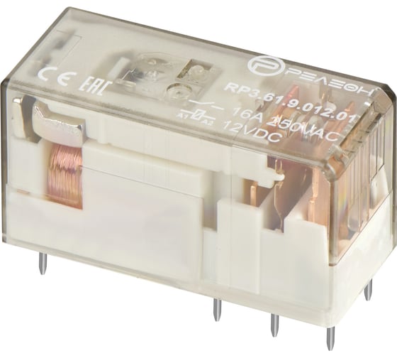 Изображение товара Низкопрофильное реле РЕЛЕОН 1 перекидной контакт 16А; 12В DC; прозрачный корпус RP361901201