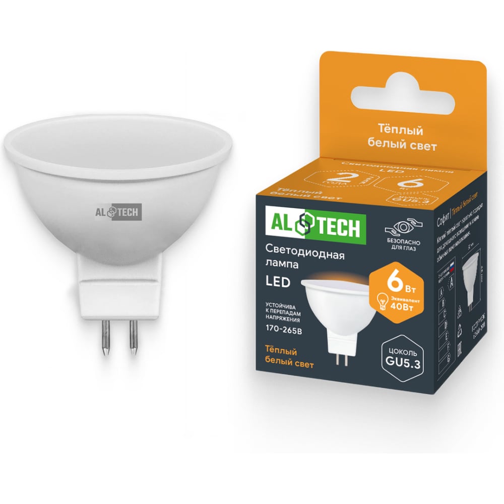 Изображение товара Энергосберегающая светодиодная лампочка ALTECH MR16 6W теплый белый