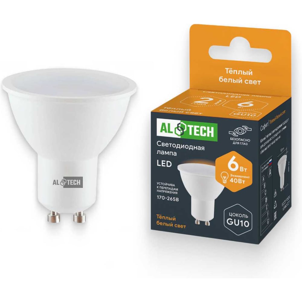 Изображение товара Светодиодная лампа ALTECH LED MR16-6W-830-GU10 теплый белый 6 Вт