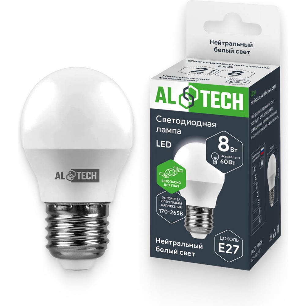 Изображение товара Светодиодная лампа ALTECH G45 8Вт Е27 нейтральный белый свет