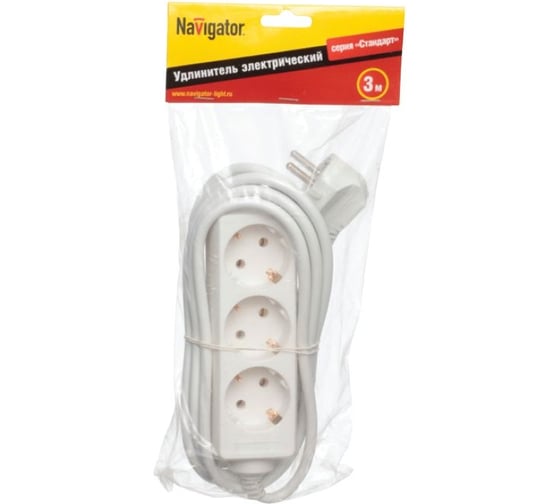 Изображение товара Удлинитель Navigator, NPE-S-03-300-E-3x1, с/з, 3 гнезда, 3м 94179