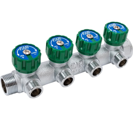 Изображение товара Регулирующий коллектор FAR 3/4 ВР-НР, с 4 отверстиями 1/2 НР, плоское уплотнение FK 3824 3412TP SET2