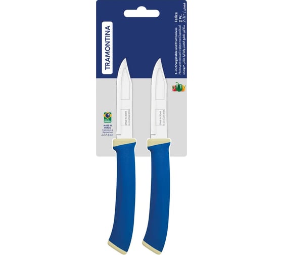 Изображение товара Набор ножей Tramontina Felice 2 шт., для овощей, 7.5 см, синий 23490/213-TR