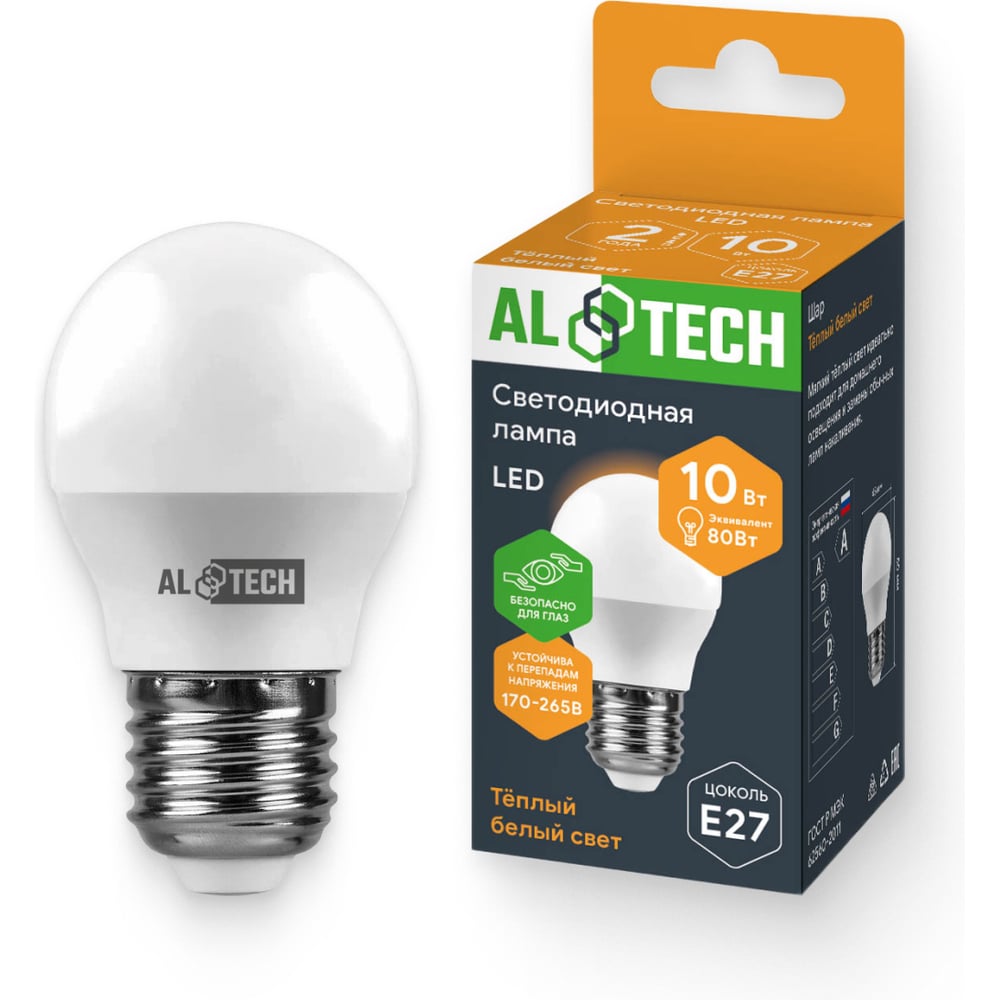 Изображение товара Лампочка светодиодная ALTECH LED G45-10W-830-Е27 10Вт шарик теплый белый свет 4673758070999
