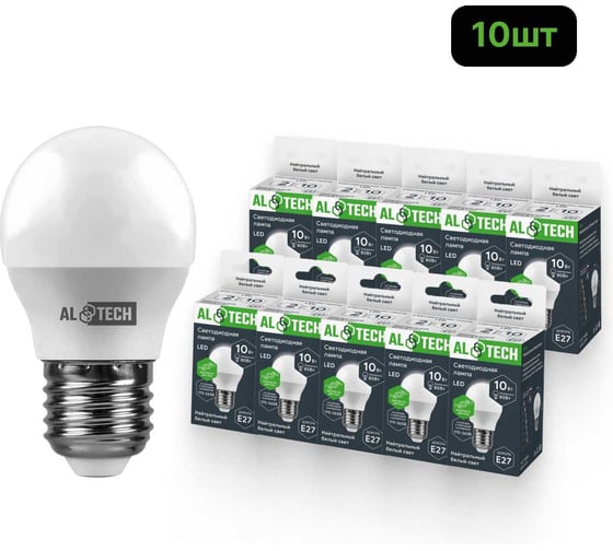 Изображение товара Лампочка светодиодная ALTECH LED G45-10W-840-Е27 нейтральный белый свет 10шт 4673758071552