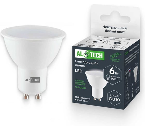 Изображение товара Лампочка светодиодная ALTECH LED MR16-6W-840-GU10 6Вт софит нейтральный белый свет 4673758071026